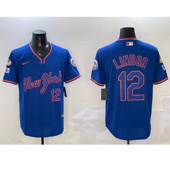 Mens Youths Kids Womens 12 Francisco Lindor Blue Stitched Jersey Blue